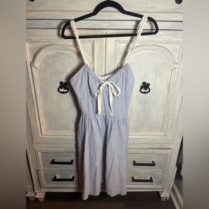 Julie Brown Seersucker Eyelet‎ Lace Babydoll Milkmaid Mini Dress Preppy Bow